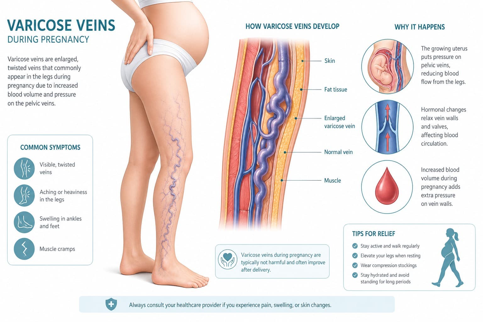 Varicose vein symptoms during pregnancy infographic — Schulman Vein Center New York