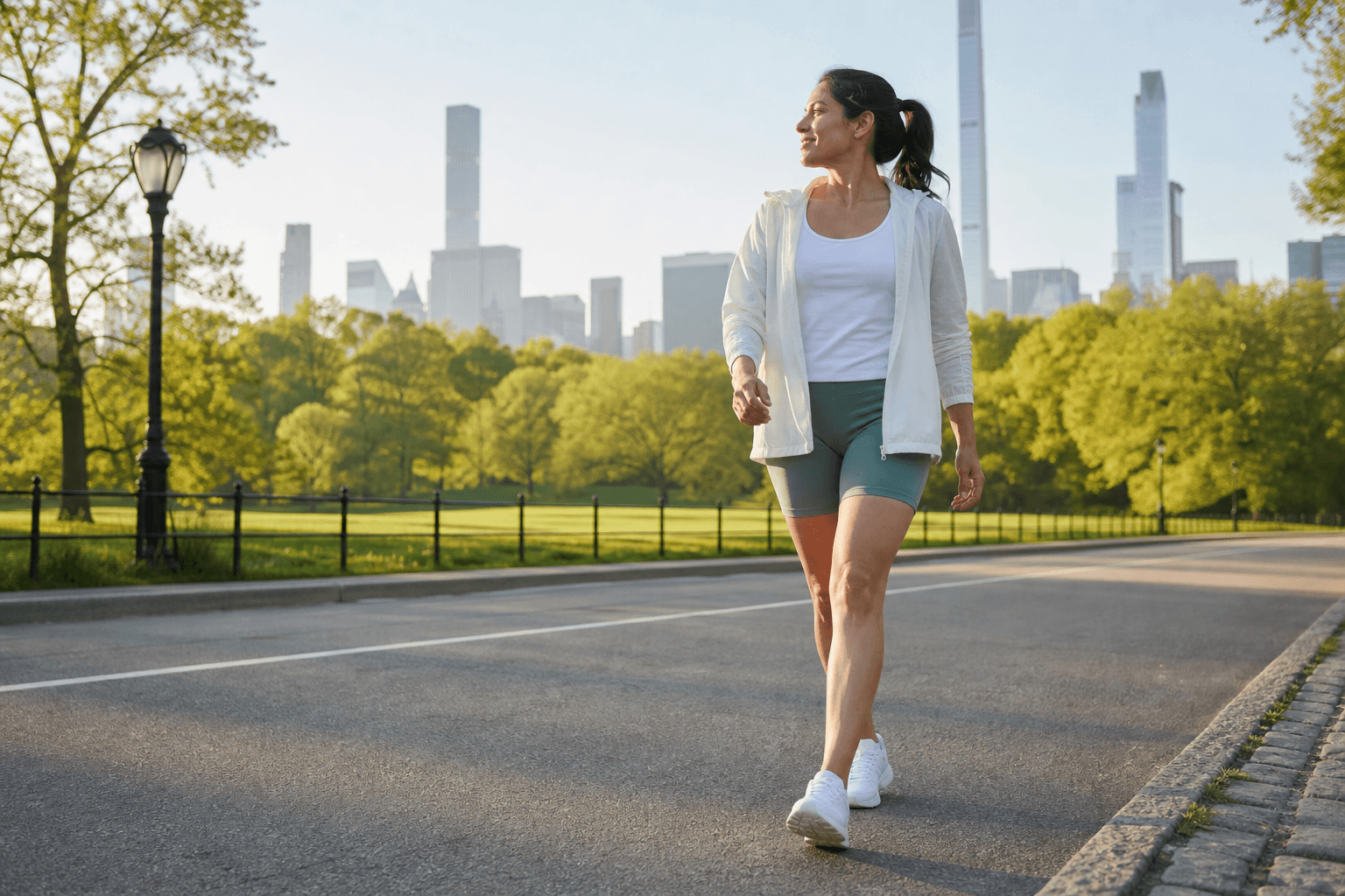 New York patient taking a gentle walk while monitoring itchy legs and vein health