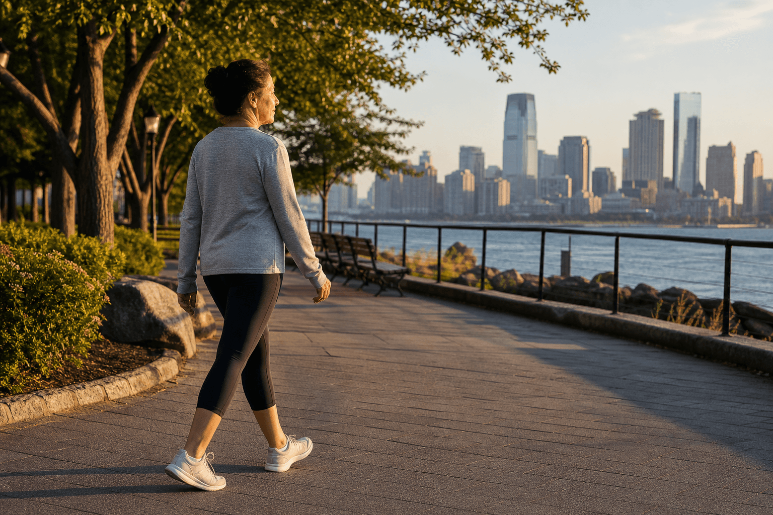 Adult patient walking outdoors while managing leg swelling and vein health in New York