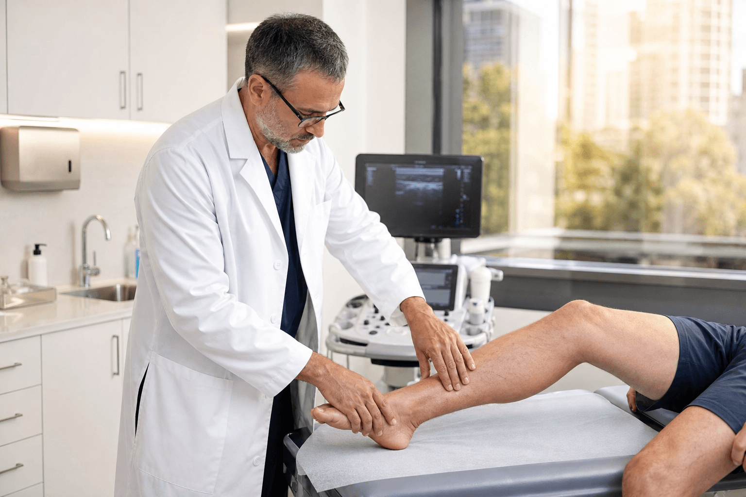 Physician performing radiofrequency ablation varicose veins treatment at Schulman Vein and Laser Center New York