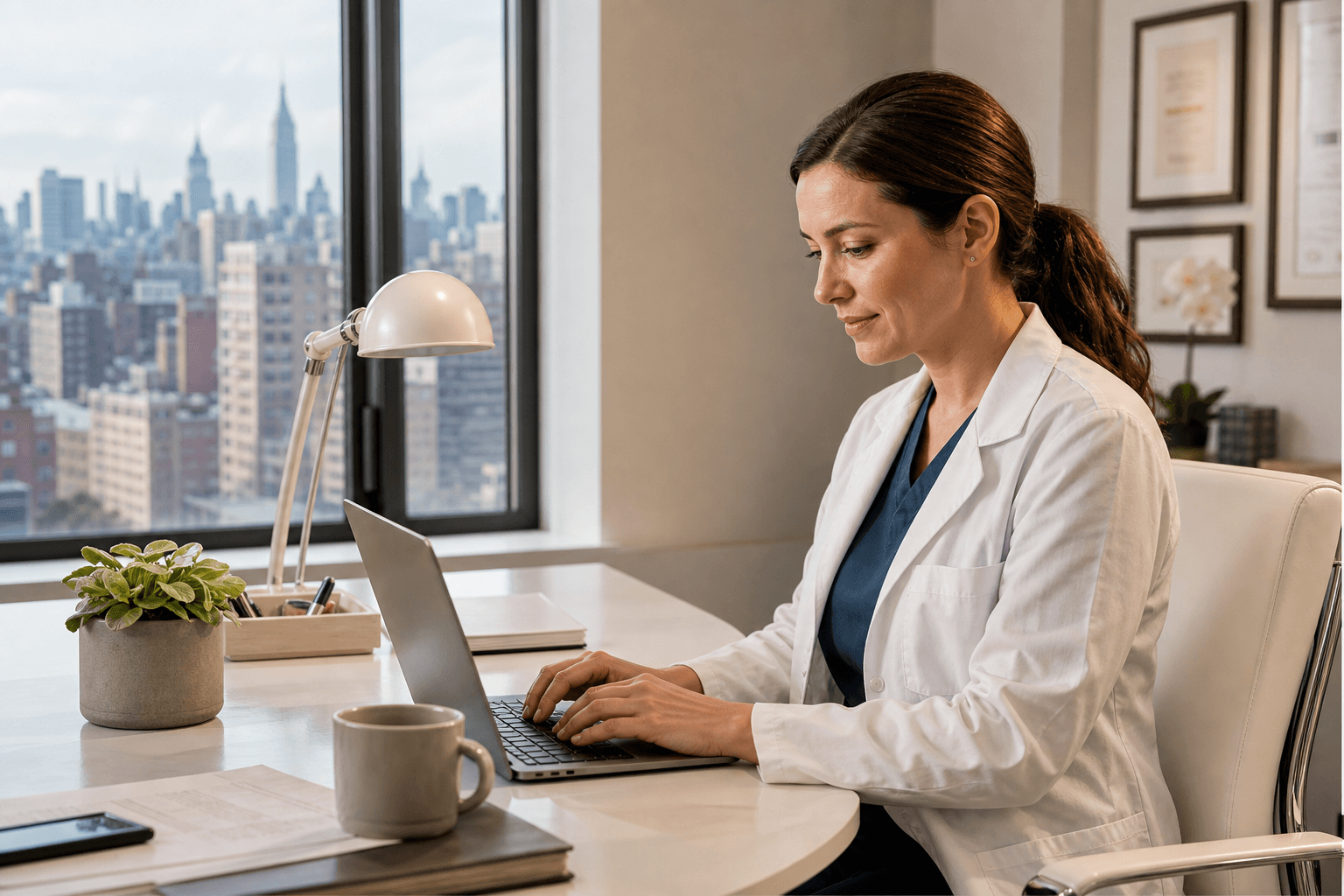 New York office worker at a desk for a long stretch, a common contributor to sitting and vein disease