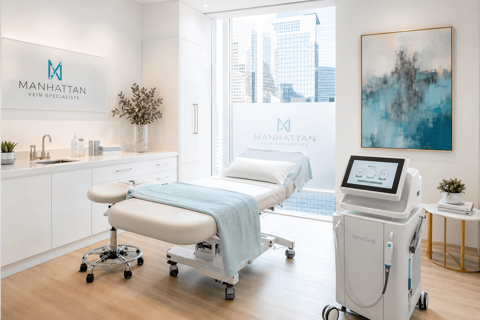 Modern vein treatment clinic examination room in Manhattan at Schulman Vein Center