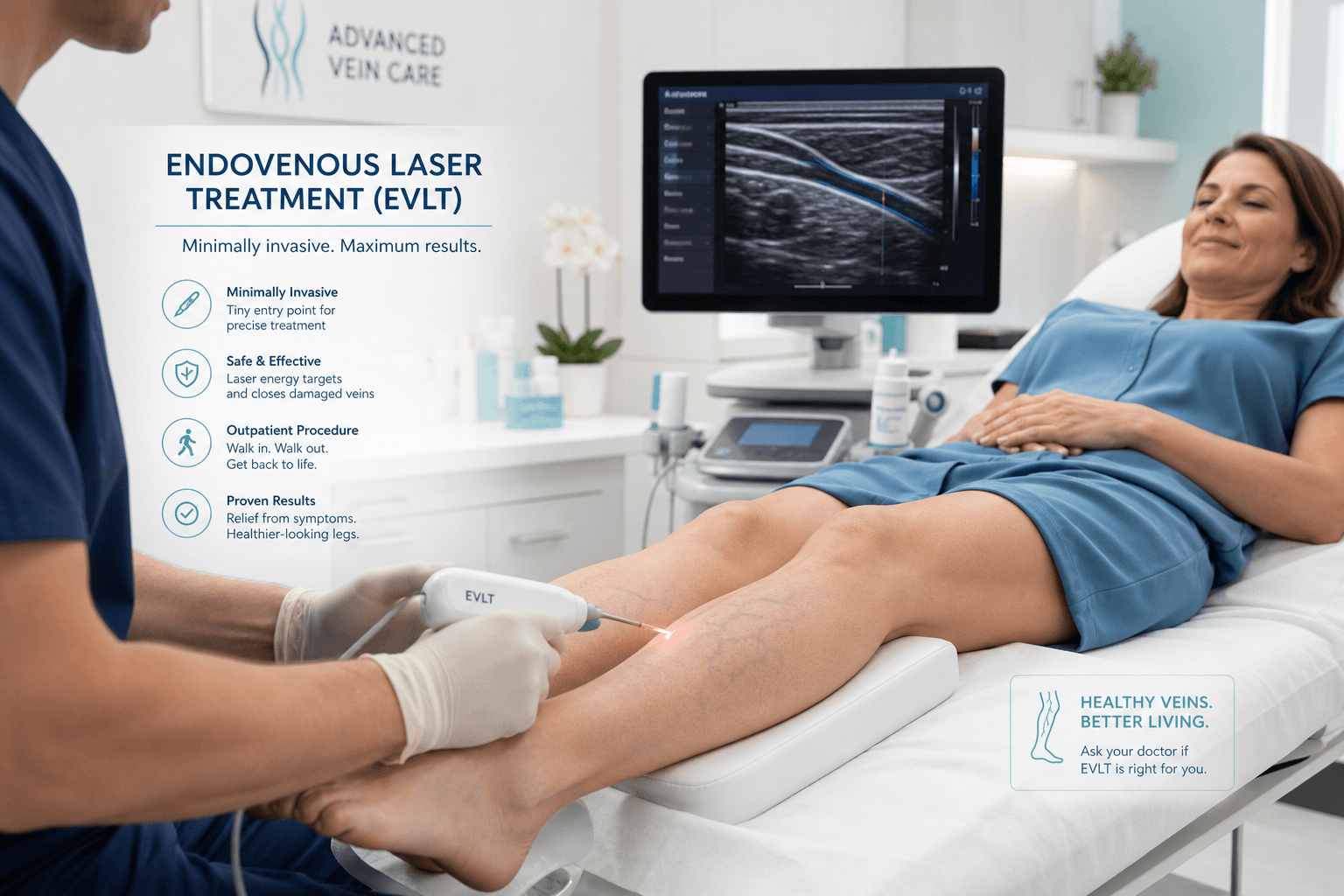 Minimally invasive EVLT laser vein treatment procedure at Schulman Vein Center Manhasset