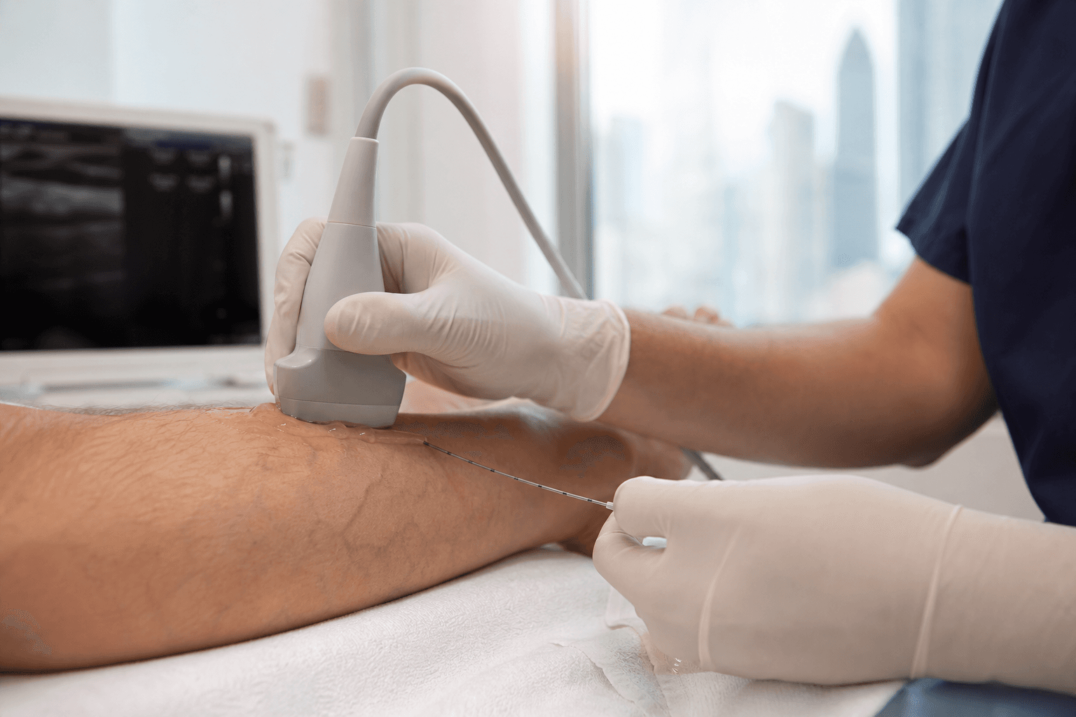 Ultrasound-guided VenaSeal vein closure catheter procedure at a New York vein clinic