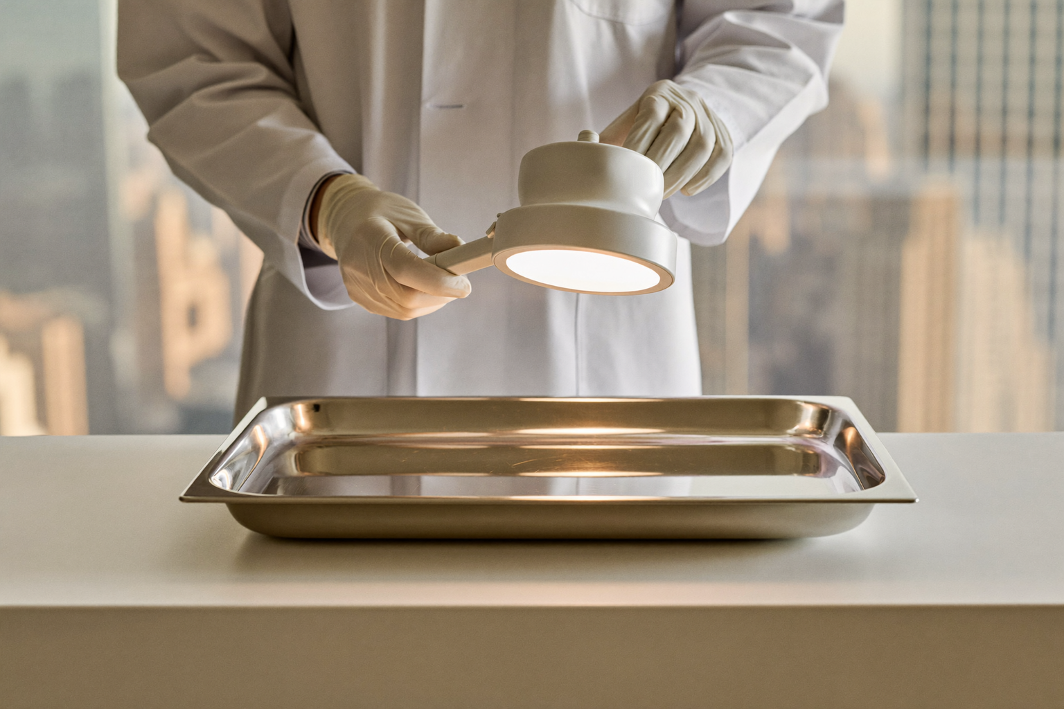 Physician preparing for a facial vein consultation in a clean treatment room